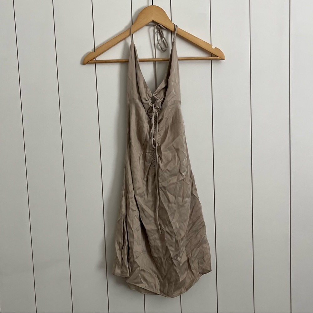 Zara Ruched Satin Halter Mini Dress - Picture 2 of 3